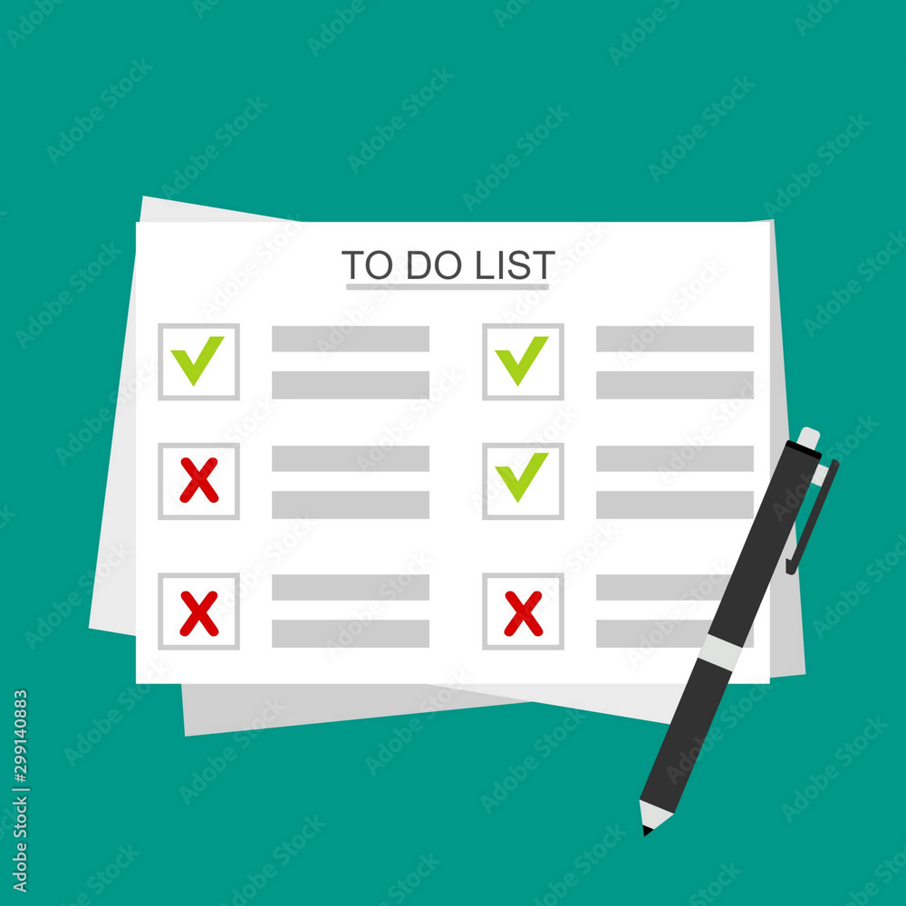 checklist on To Do List. Form illustration with man signing a paper work document. Vector Modern flat design concept for web banners, web sites, printed materials, infographics. checklist on To Do List. Form illustration with man signing a paper work document. Vector Modern flat design concept for web banners, web sites, printed materials, infographics.