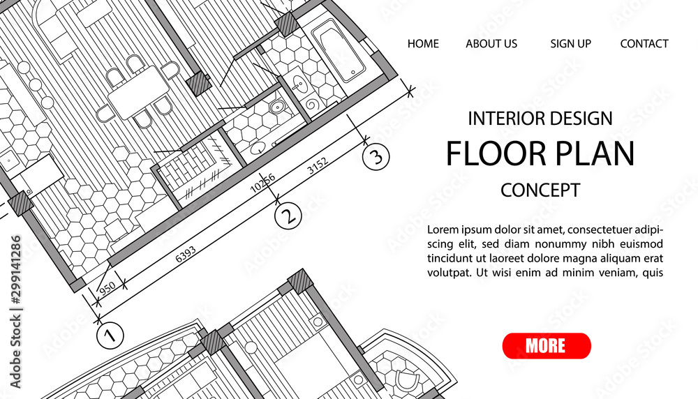 Concept floor plan of a modern apartment. Interior loft design with kitchen, bedroom, bathroom, living room and balcony. Site template vector