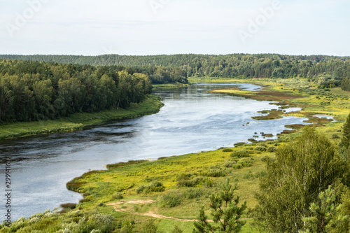 View to river Daugava from Vasargeliski (Vasargelišķi) view tower on a summer day in Latgale in Latvia