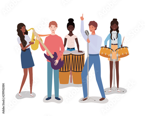 group music band playing instruments characters photo