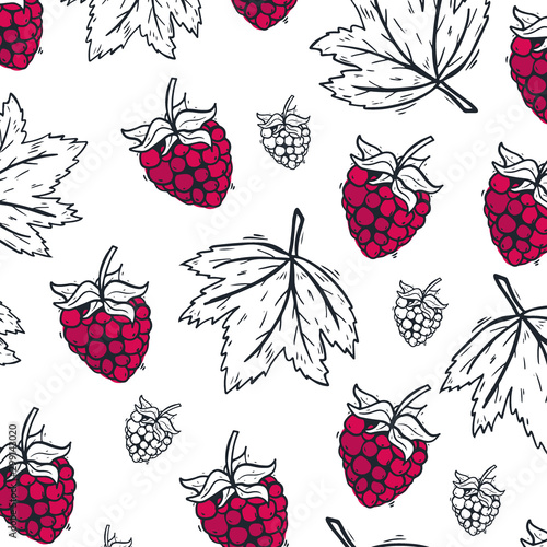 Berries background with raspberries. Food design template with berry.