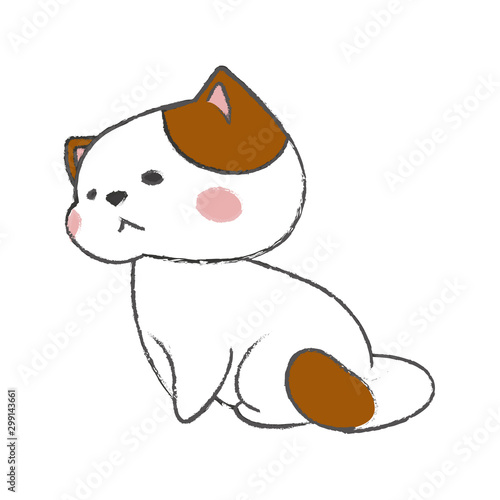 Cute sad white cartoon cat. cute kitten. kawaii illustration