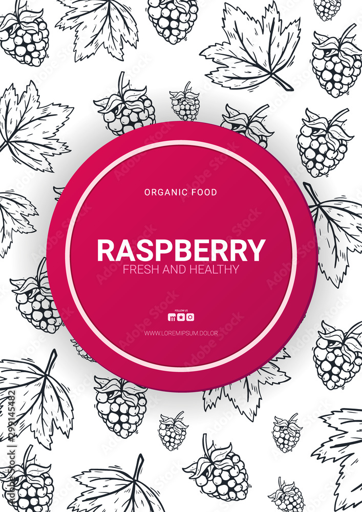 Fototapeta premium Berries banner with raspberries. Food design template with berry.