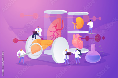Growing body parts in science laboratory. Great scientific achievement, success Lab-Grown Organs, bioartificial organs, artificial organ concept. Vector isolated concept creative illustration