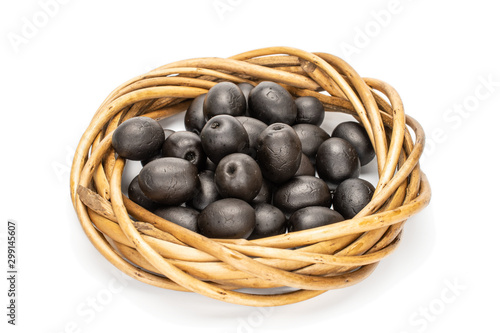 Wallpaper Mural Lot of whole canned black olive with wicker ring made of twigs isolated on white background Torontodigital.ca