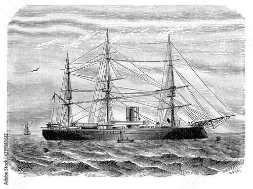 Prussian turret ship of the 19th century: turrets were normally cylindrical mounted on ironclad naval ship armed with one or more large-calibre guns photo