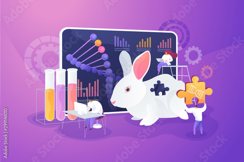 Genetic engineering. Biological research. Genetically modified animals, Genetically modified animal experiments, animals with genes knocked out concept. Vector isolated concept creative illustration