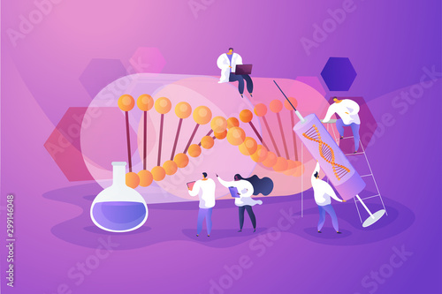 Scientists doing lab research. Disease treatment and prevention. Medical experimental technique. Gene therapy, gene transfer, functioning gene concept. Vector isolated concept creative illustration