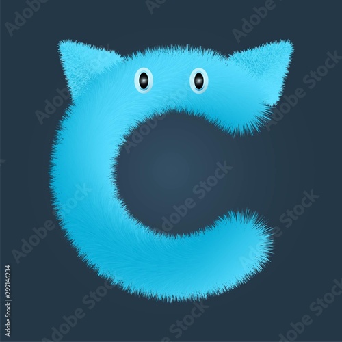 Letter C fluffy doll logo isolated. Alphabet vector image