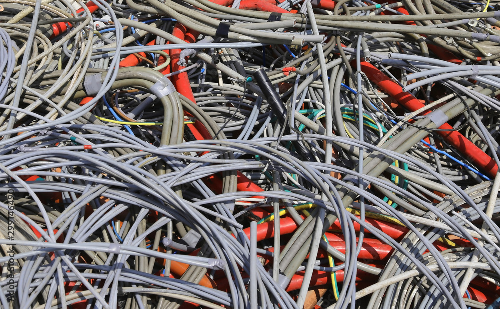 used electrical cables in a dump