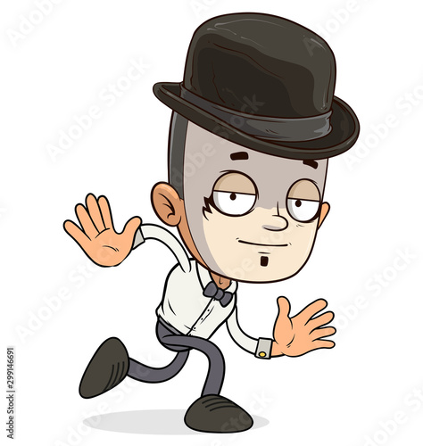 Cartoon brunette funny french mime boy character in hat. Layered EPS ready for animations. Isolated on white background. Vector icon.