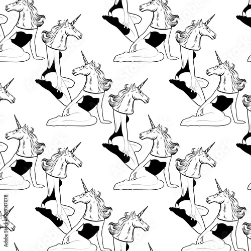 Vector pattern with  hand drawn illustration of girl in mask of unicorn isolated. Creative tattoo artwork. Template for card; poster; banner; print for t-shirt; pin; badge; patch.
