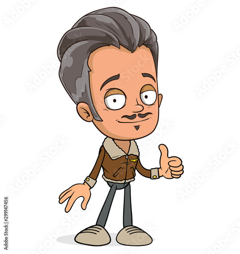 Cartoon funny smiling pilot boy character in leather jacket. Layered EPS ready for animations. Isolated on white background. Vector icon.