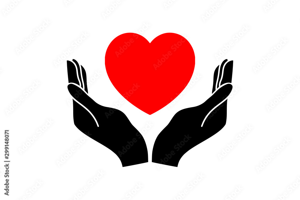 Charity vector icon hands hold red heart Charity vector icon hands hold red heart