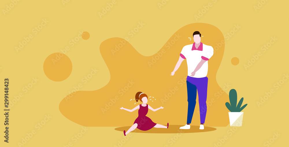 sad father crying with little daughter parenthood problems depression concept family feeling depressed upset dad tired of naughty difficult child sketch horizontal full length vector illustration