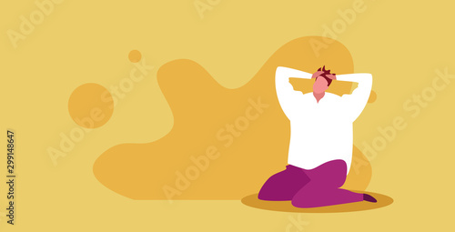 scared man holding hands on head looking unhappy negative human emotion stress depression concept man stressed headache pain sketch full length horizontal vector illustration