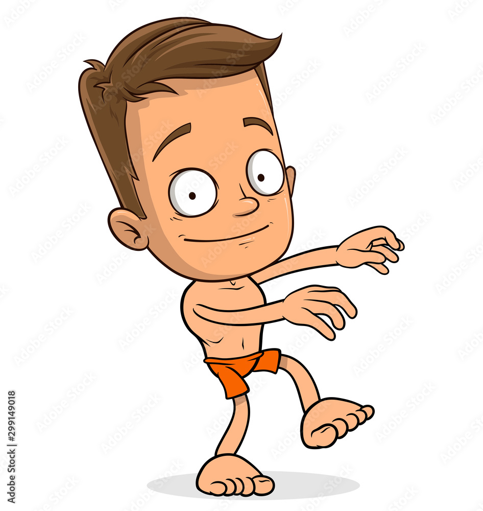 Cartoon funny walking brunette boy character. Layered EPS ready for animations. Isolated on white background. Vector icon. Cartoon funny walking brunette boy character. Layered EPS ready for animations. Isolated on white background. Vector icon.