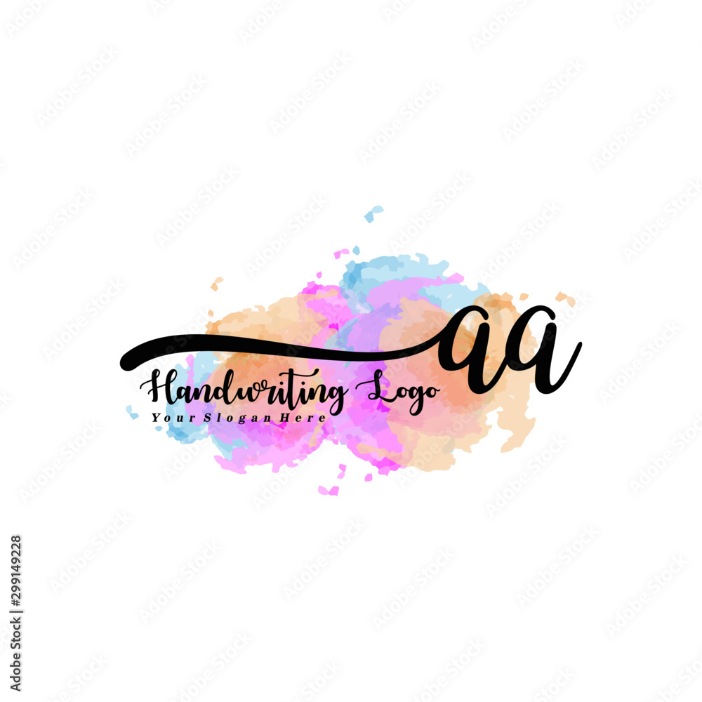 Initial AA handwriting watercolor logo vector. Letter handwritten logo template,watercolor template for, beauty, fashion, wedding, wedding invitation, business card