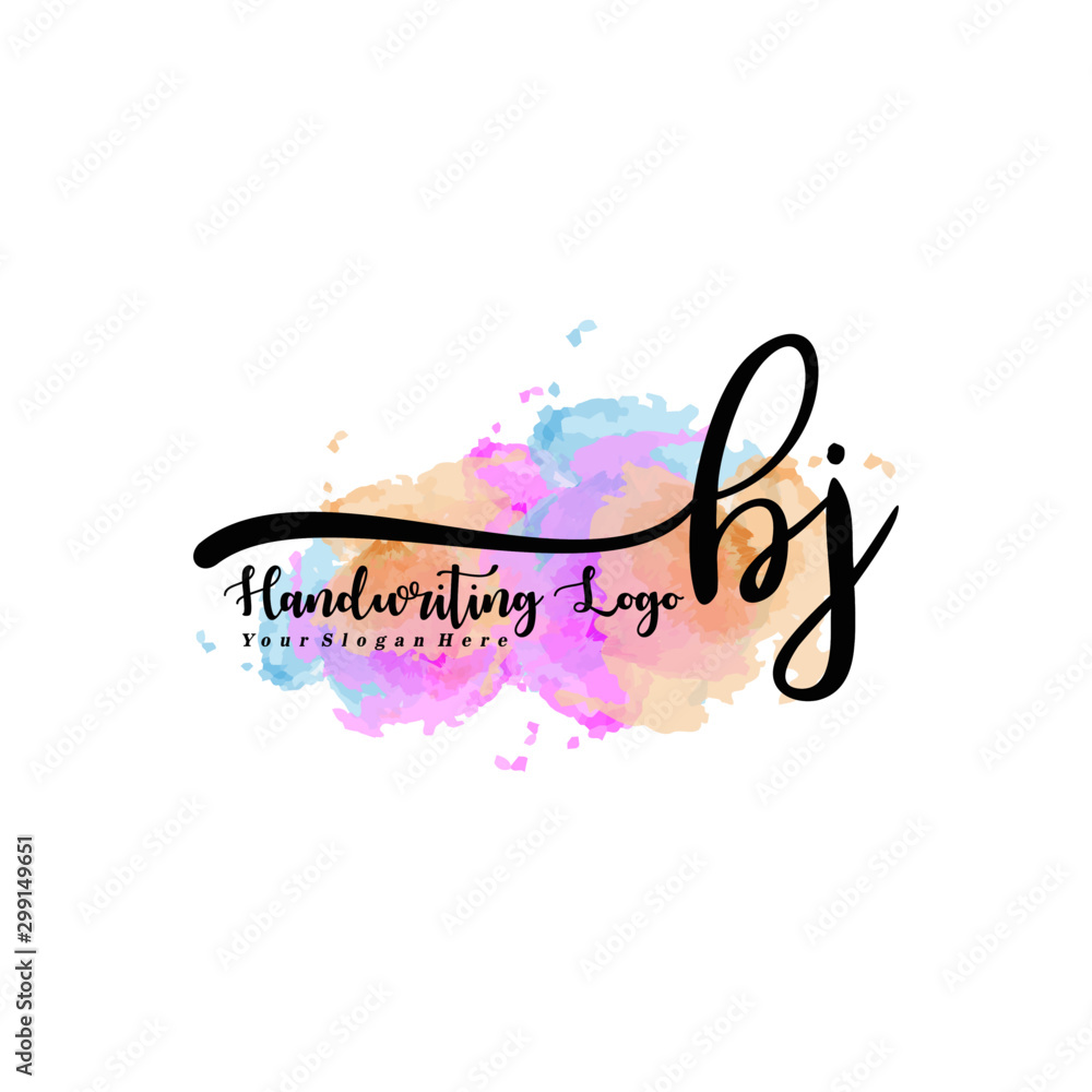 Fototapeta premium Initial BJ handwriting watercolor logo vector. Letter handwritten logo template,watercolor template for, beauty, fashion, wedding, wedding invitation, business card