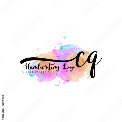 Initial CQ handwriting watercolor logo vector. Letter handwritten logo template,watercolor template for, beauty, fashion, wedding, wedding invitation, business card