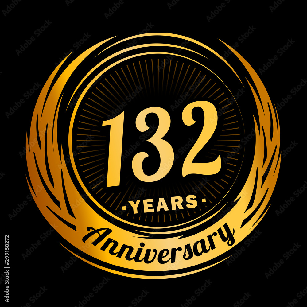 132 years anniversary. Anniversary logo design. One hundred and thirty-two years logo.