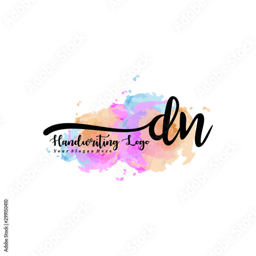Initial DN handwriting watercolor logo vector. Letter handwritten logo template,watercolor template for, beauty, fashion, wedding, wedding invitation, business card