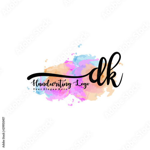 Initial DK handwriting watercolor logo vector. Letter handwritten logo template,watercolor template for, beauty, fashion, wedding, wedding invitation, business card