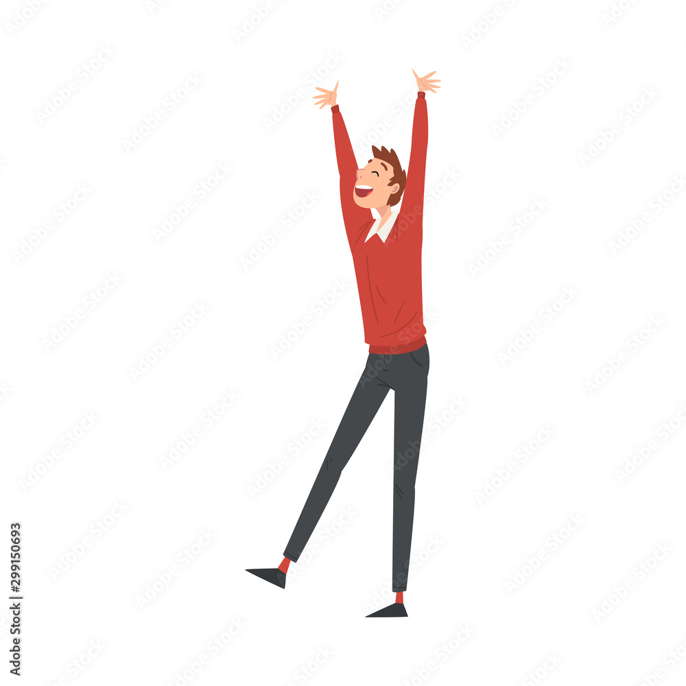 Fototapeta premium Happy Smiling Young Man Having Fun at Celebratory Party Vector Illustration