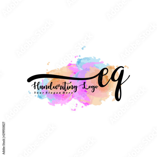 Initial EQ handwriting watercolor logo vector. Letter handwritten logo template,watercolor template for, beauty, fashion, wedding, wedding invitation, business card