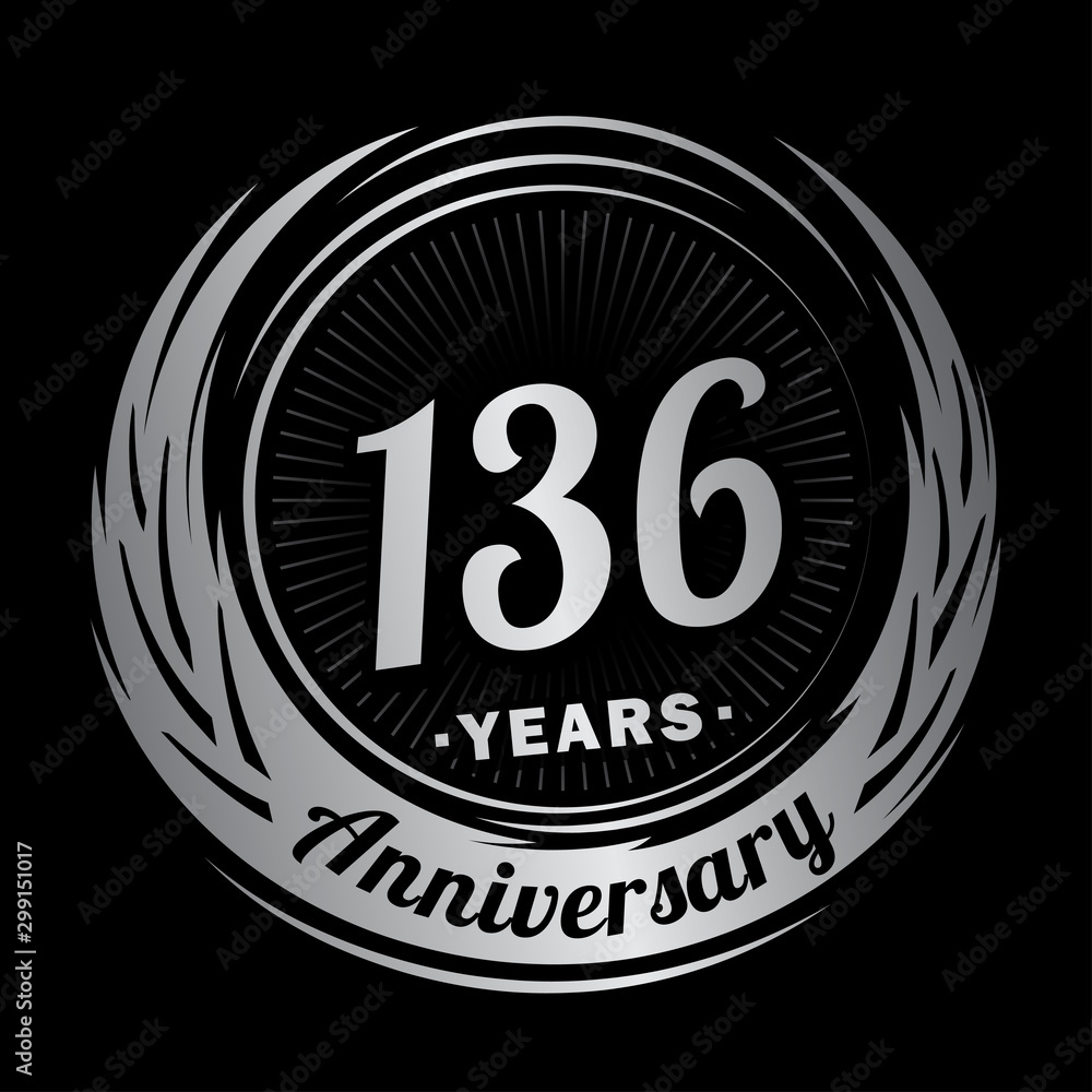 136 years anniversary. Anniversary logo design. One hundred and thirty-six years logo.