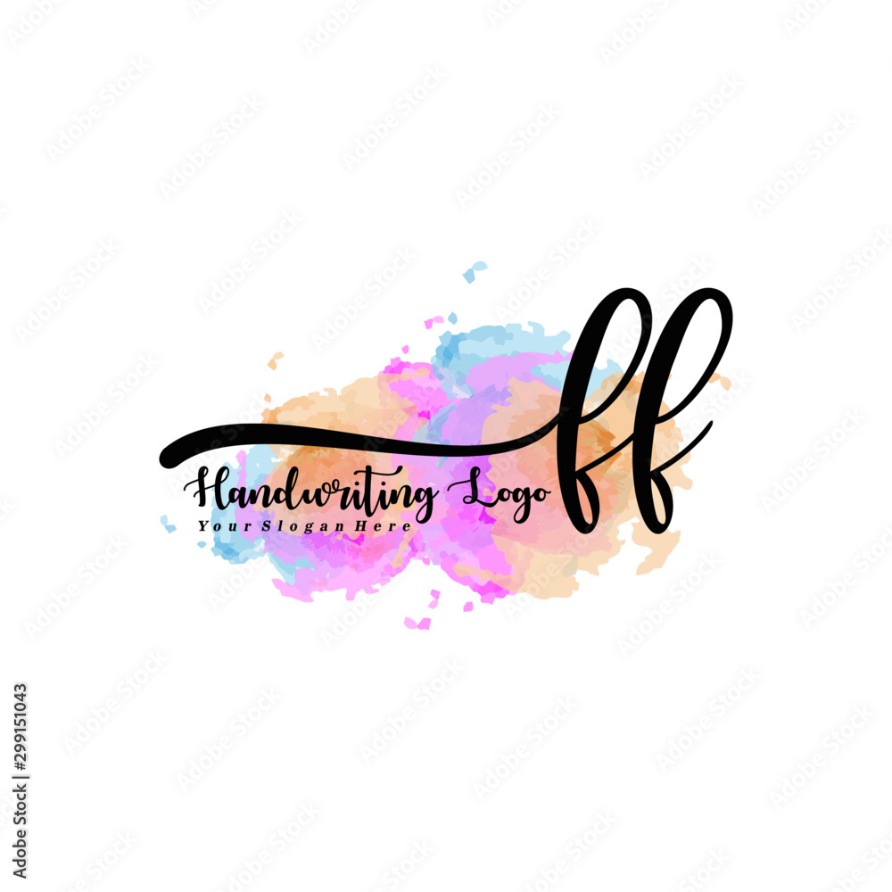 Initial FF handwriting watercolor logo vector. Letter handwritten logo template,watercolor template for, beauty, fashion, wedding, wedding invitation, business card