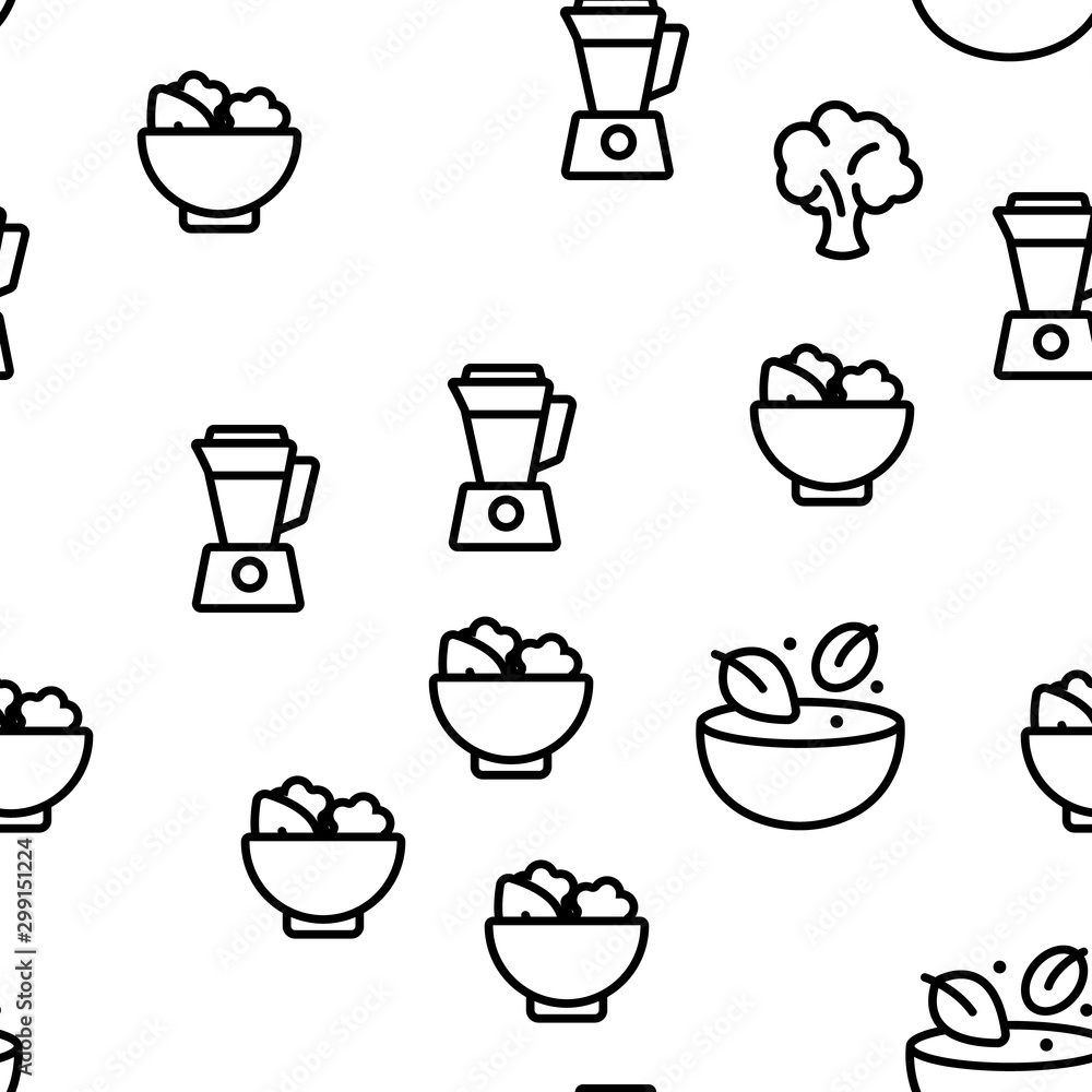 Healthy Food Nutrition Vector Seamless Pattern Thin Line Illustration