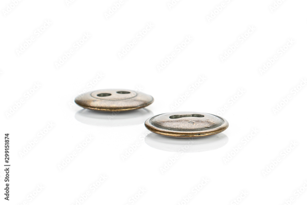 Group of two whole haberdashery item two buttons isolated on white background Group of two whole haberdashery item two buttons isolated on white background