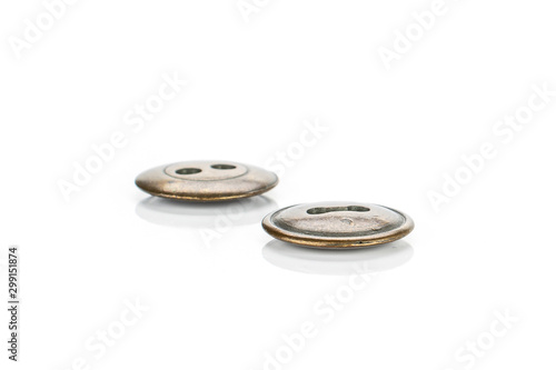 Group of two whole haberdashery item two buttons isolated on white background