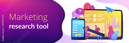 Businessman completing online survey form on smartphone screen. Online survey, internet questionnaire form, marketing research tool concept. Header or footer banner template with copy space.