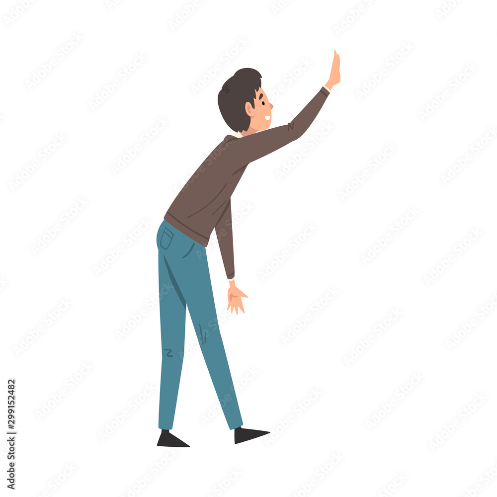 Young Man Giving High Five, Smiling Guy Greeting Partner or Friend Vector Illustration Young Man Giving High Five, Smiling Guy Greeting Partner or Friend Vector Illustration