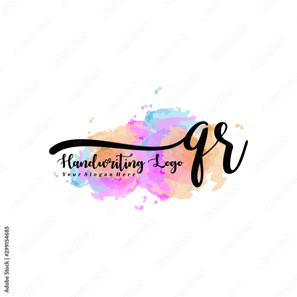 Obraz premium Initial QR handwriting watercolor logo vector. Letter handwritten logo template,watercolor template for, beauty, fashion, wedding, wedding invitation, business card