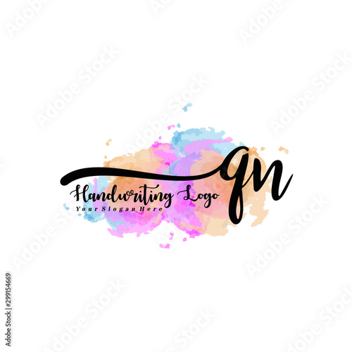 Initial QN handwriting watercolor logo vector. Letter handwritten logo template,watercolor template for, beauty, fashion, wedding, wedding invitation, business card