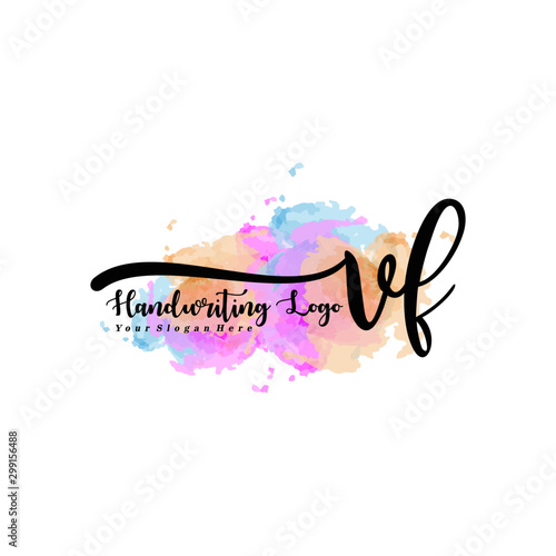 Initial VF handwriting watercolor logo vector. Letter handwritten logo template,watercolor template for, beauty, fashion, wedding, wedding invitation, business card