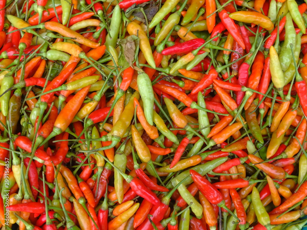 Red and green chillies background