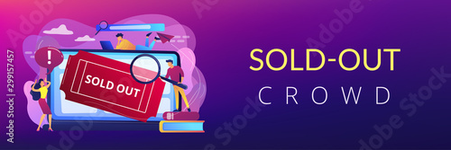 Popular show, best concerts and music festivals searching. Online booking system. Sold-out event, sold-out crowd, no tickets available concept. Header or footer banner template with copy space.