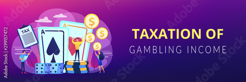 Poker player, lucky casino winner flat vector character. Gambling income, taxation of gambling income, legal wagers operations concept. Header or footer banner template with copy space.