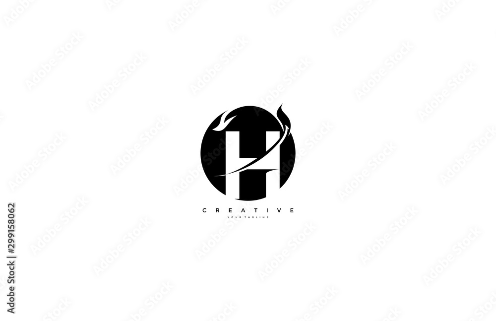 initial H letter linked circle shape luxury flourishes stylish logo