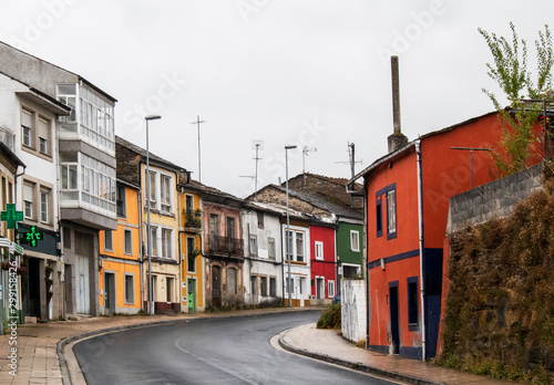 Beautiful narrow street in Lugo, Spain in a rainy day