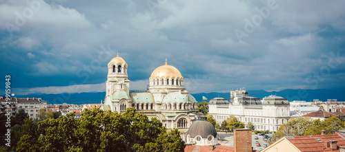City view of Sofia, Bulgaria with Alexander Nevski Cathedral photo