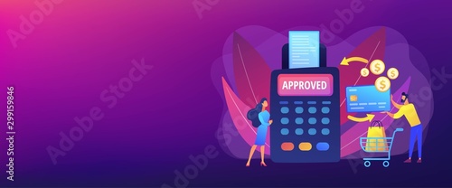 Money transfer. Financial services. POS terminal. Online shopping. Payment processing, easy payment systems, digital payment service concept. Header or footer banner template with copy space..