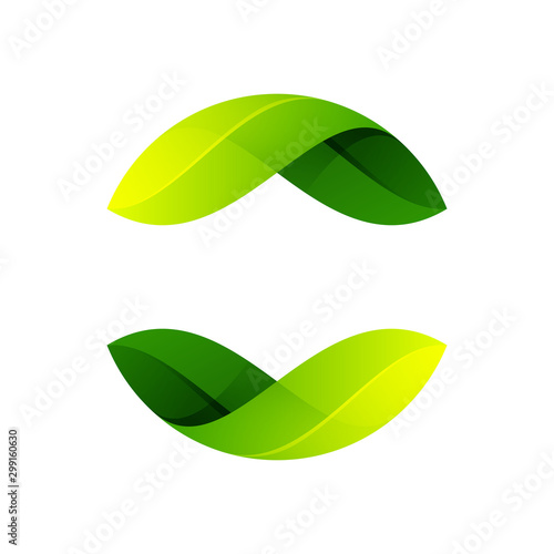 Ecology sphere logo formed by twisted green leaves.