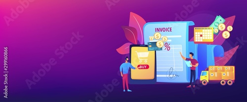 Online shopping application, delivery service, transportation business. Prepayment terms, payment in advance, cash in advance conditions concept. Header or footer banner template with copy space.