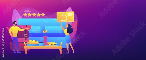 Luxurious service, satisfied customer feedback, positive review. Bed and breakfast, overnight home accommodation, bed and breakfast hotel concept. Header or footer banner template with copy space.