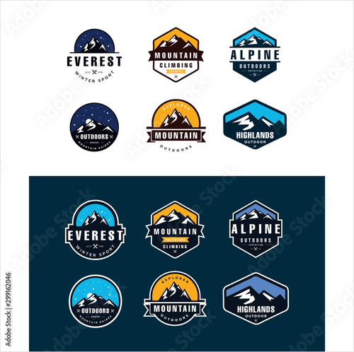 Set Of Logo Mountain, Badges, Banners, Emblem For Mountain, Hiking, Camping, Expedition And Outdoor Adventure. Exploring Nature.